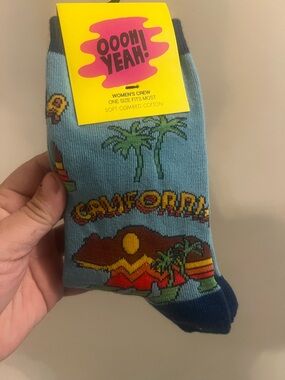 Oooh Yeah - California Graphic Crew Socks - Light Blue